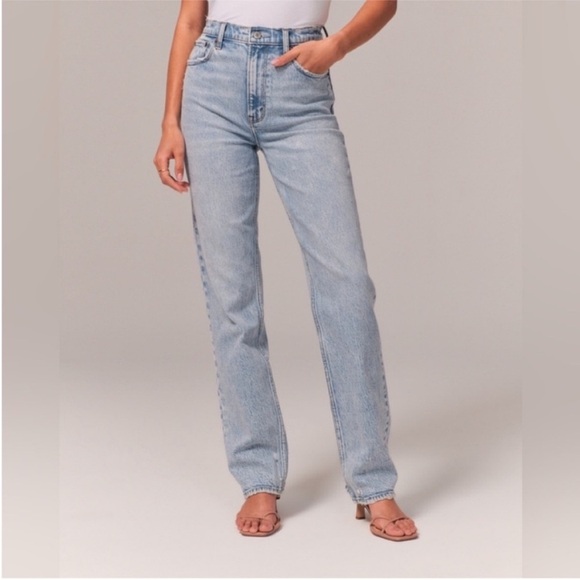 Abercrombie & Fitch 90s Straight High Rise Jeans Light Wash 25 / 0 Extra Short - Picture 1 of 6